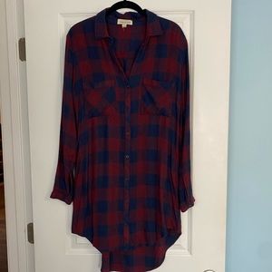 Cloth & Stone Red and Blue Plaid Flannel Mini Dress